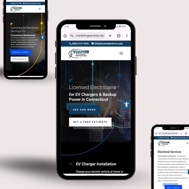 Screenshot of the Turner Electric Contractors website
