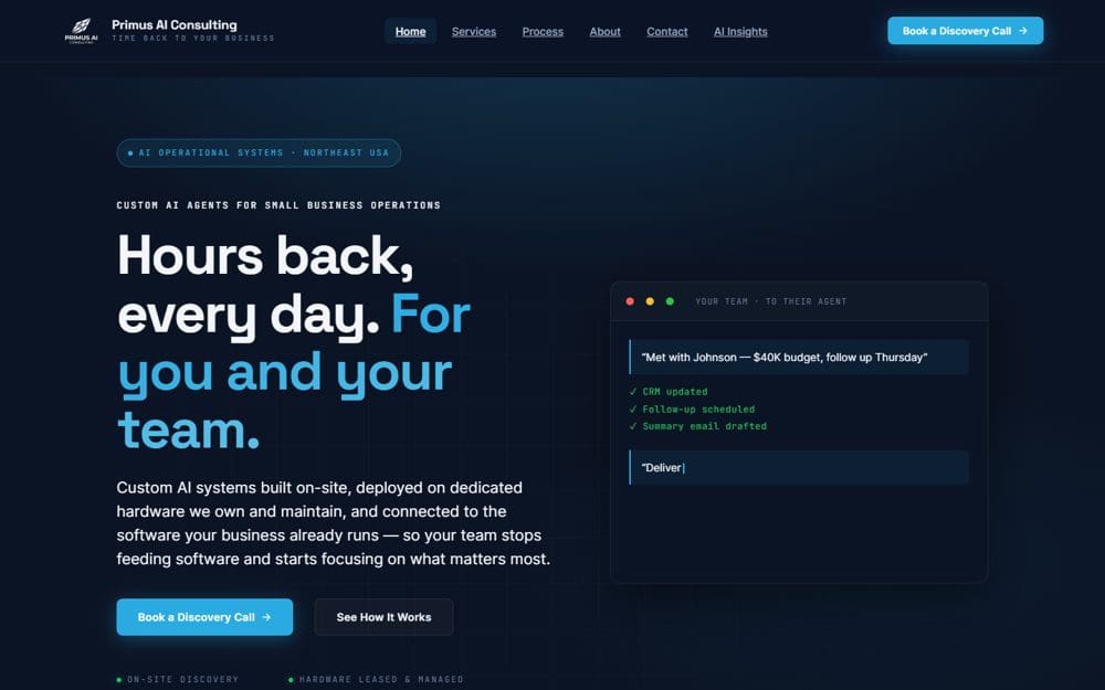Screenshot of the Primus AI Consulting website